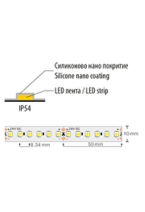 Професионална LED лента 9.6W/m, 2700K, 24V DC, 120 LEDs/m, SMD3528, IP54