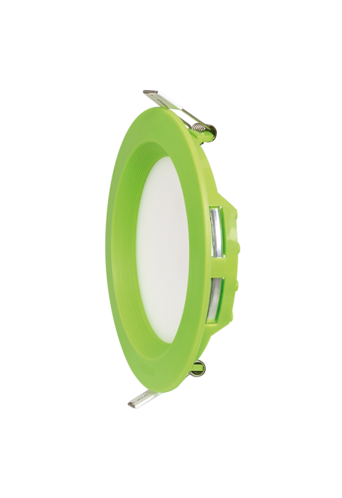 LED панел за вграждане, кръг, зелена рамка, 6W, 2700K, 220-240V AC, топла светлина