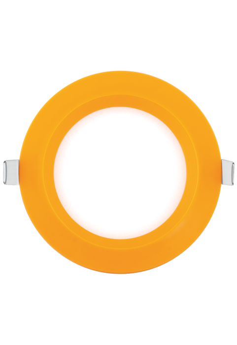 LED панел за вграждане, кръг, оранжева рамка, 6W, 2700K, 220-240V AC, топла светлина