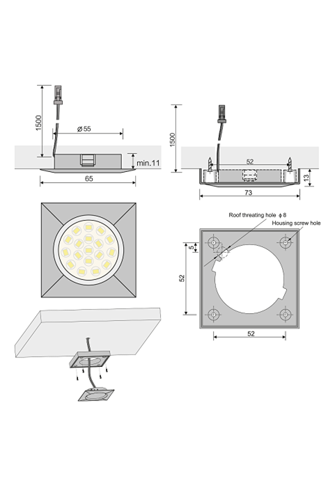Мебелна LED луна за вграждане/открит монтаж, 1.5W, 4000K, 12V DC, хром