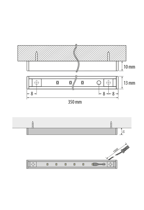 Мебелен LED профил за открит монтаж 2.5W, 4000K, 12V DC