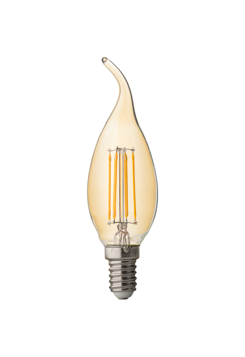 LED filament лампа пламък, димираща, 4W, E14, 2500K, 220-240V AC, амбър