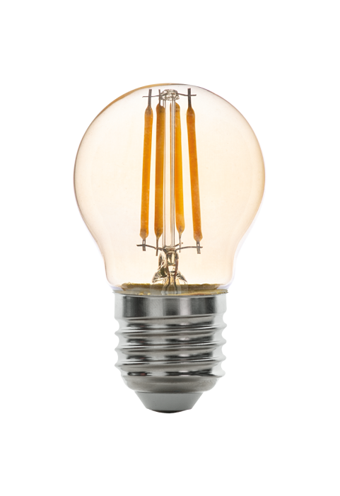 LED filament лампа топка, димираща, 4W, E27, 2500K, 220-240V AC, амбър