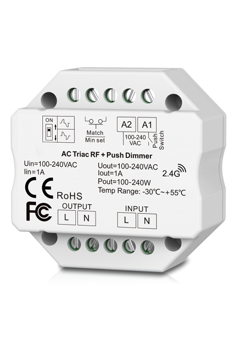 RF TRIAC, PUSH димер за конзола 350VA, 1.5A, 220-240V AC