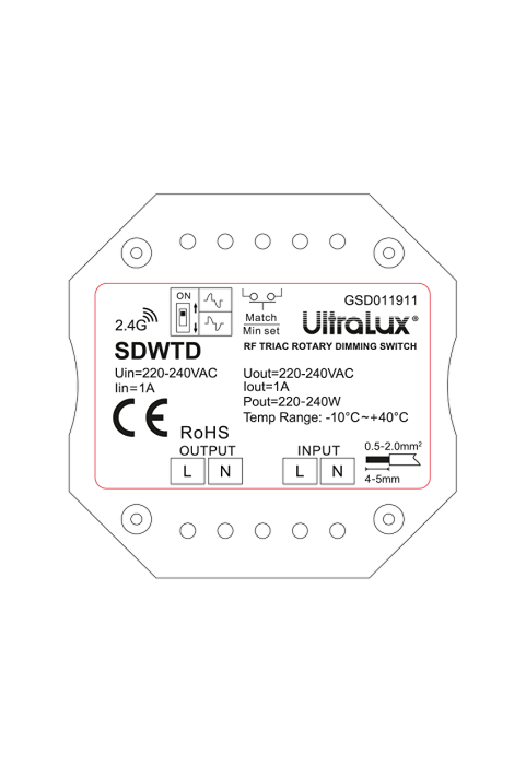RF TRIAC димиращ ключ за стена 350VA, 1.5A, 220-240V AC