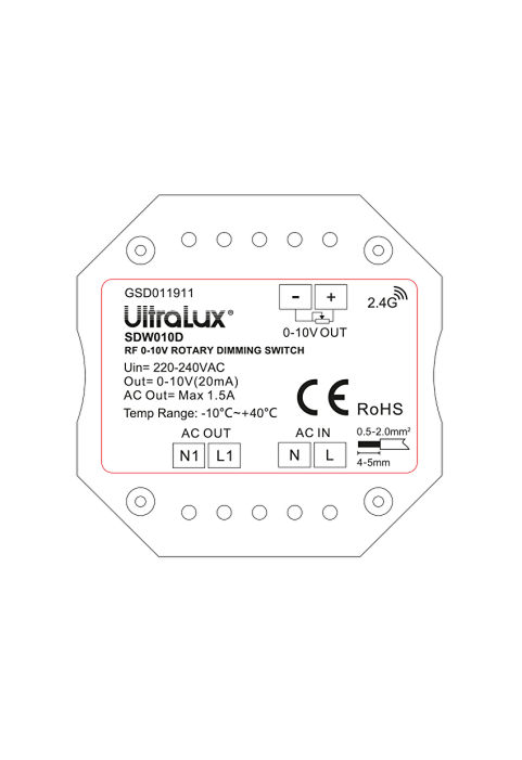RF 0-10V DC димиращ ключ за стена,  350VA, 1.5A, 220V-240V AC