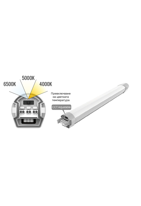 LED slim индустриално осв. тяло CCT PC, 1,50м, 50W, 220V-240V AC, IP65