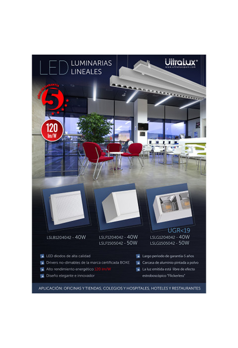 LED линейно осветително тяло, бяло, 1,5м, 50W, 4200K, 220-240VAC, IP20