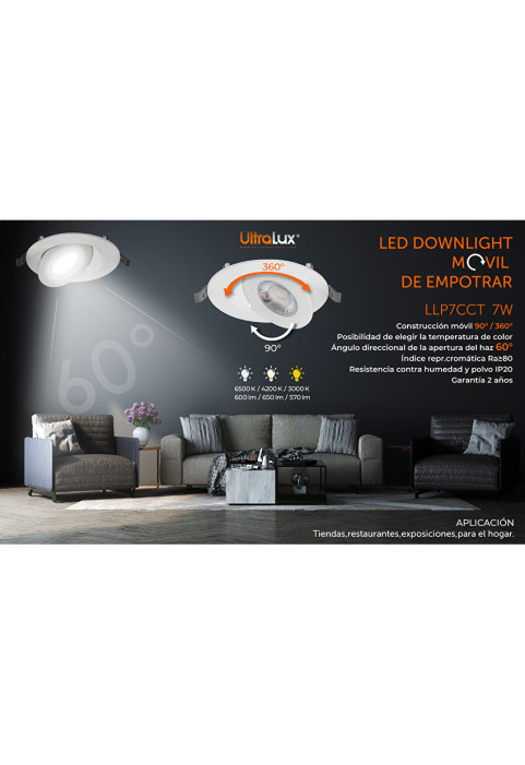 LED луна за вграждане, подвижна, 7W, 3000K/4200K/6500K, 220-240V AC, IP20