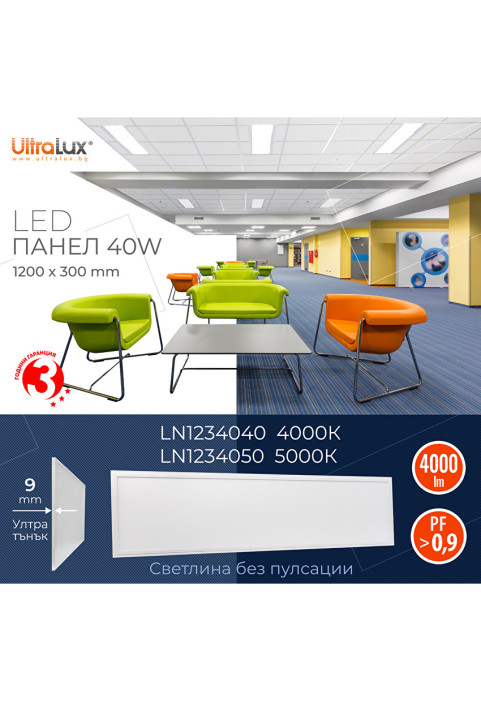 LED панел 1200x300 mm, 40W, 4000K, 220V-240V AC