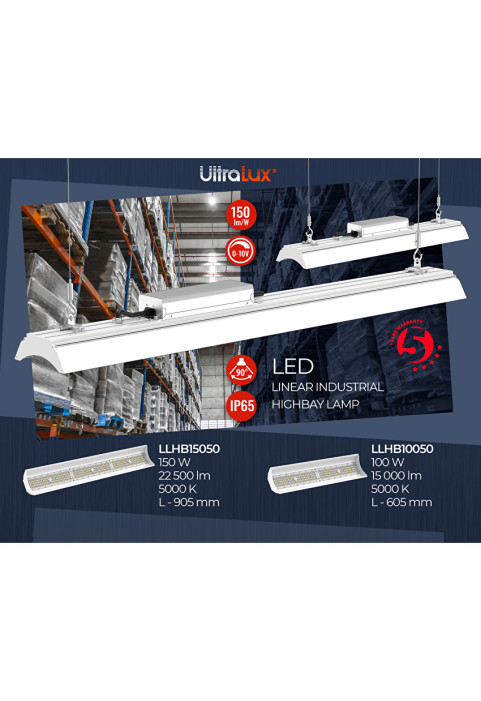 LED линейно индустриално осветително тяло 150W, 5000K, 100V-277V AC, IP65, Дифузер 90°