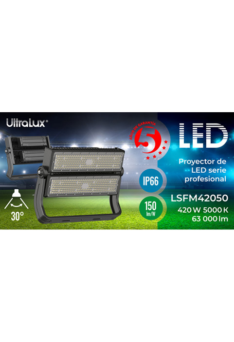 Професионален LED прожектор 420W, 5000K, 100-277V AC, IP66, Дифузер 30°
