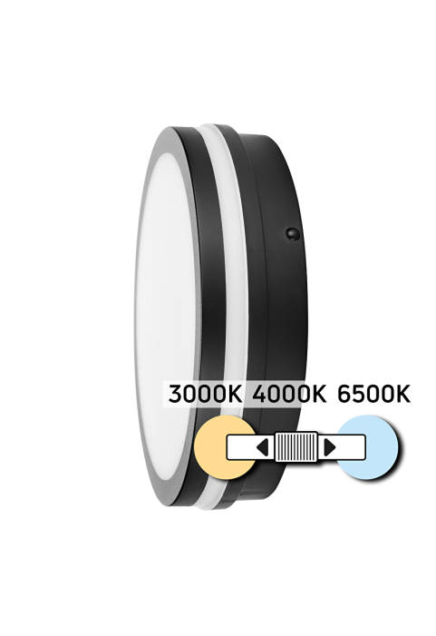 24W LED влагозащитена плафониера, черна, 3000K/4000K/6500K, 220V-240V AC, IP54