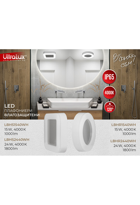 15W LED водоустойчива плафониера квадрат, бяла, 4000K, 220-240V AC, неутрална светлина, IP65