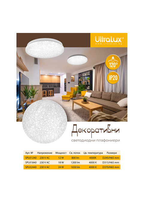 12W Декоративна LED плафониера 4000K, 220-240V AC, неутрална светлина, кръг