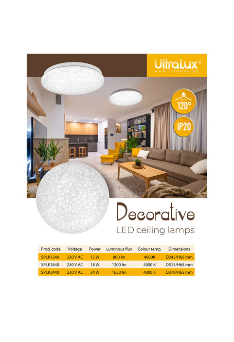 18W Декоративна LED плафониера 4000K, 220-240V AC, неутрална светлина, кръг