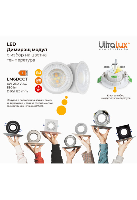 LED димиращ модул 6W, 3000K/4000K/6500K, 220-240V AC, IP44