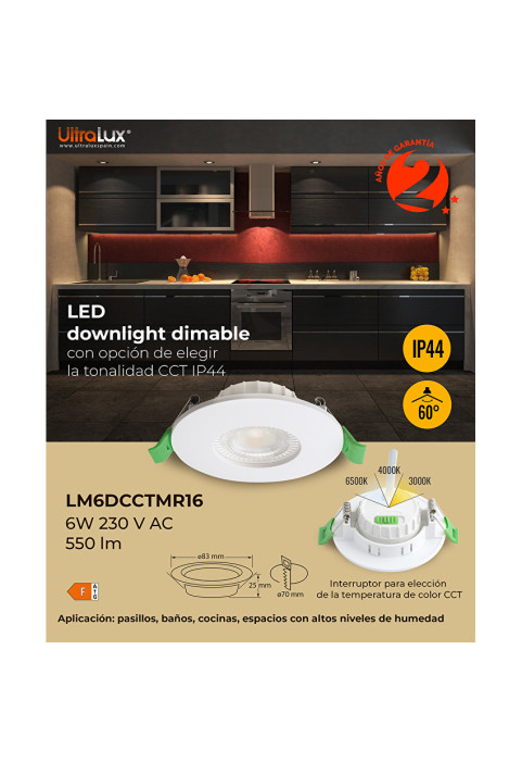 LED луна за вграждане, димираща, 6W, 3000K/4000K/6500K, 220-240V AC, IP44