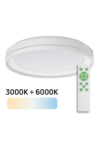 LED димираща CCT плафониера с дистанционно, бяла, 45W, 3000-6000К, 220-240V AC, IP20