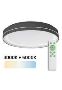 LED димираща CCT плафониера с дистанционно, черна, 45W, 3000-6000К, 220-240V AC, IP20