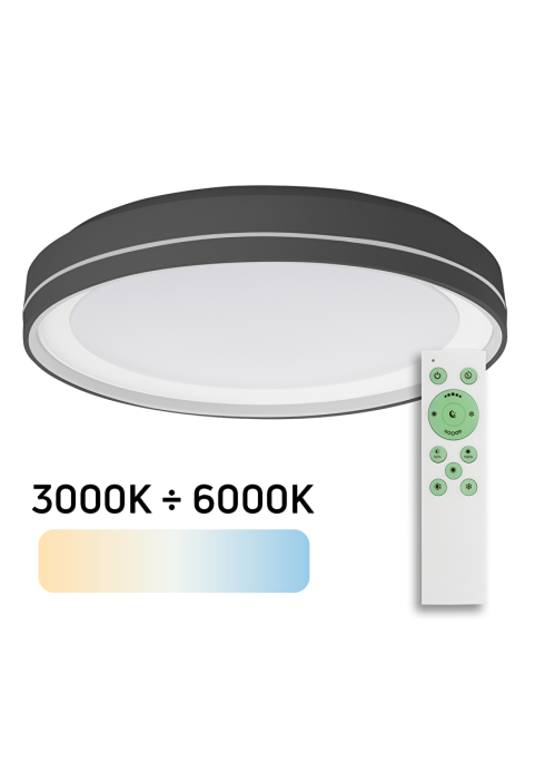 LED димираща CCT плафониера с дистанционно, черна, 45W, 3000-6000К, 220-240V AC, IP20