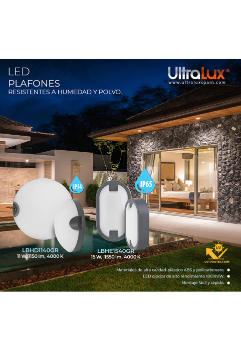 LED плафониера кръг, сива, 11W, 4000K, 220-240V AC, неутрална светлина, IP54