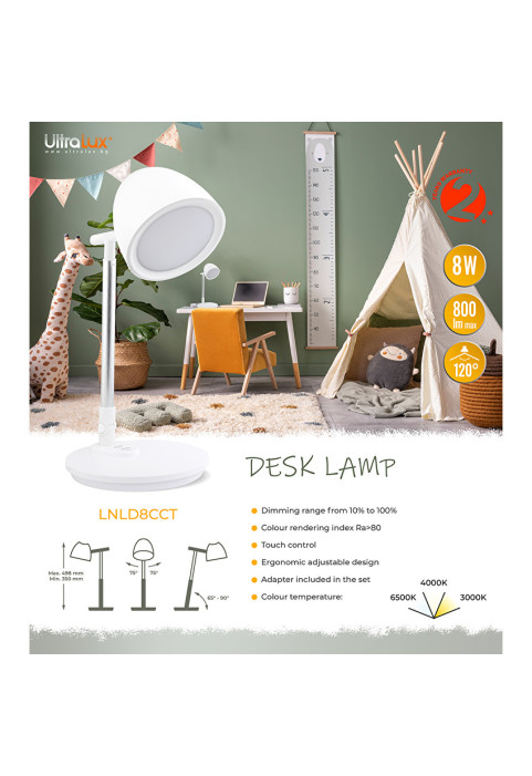 LED димираща настолна лампа 8W, 3000K/4000K/6500K, 220-240V AC