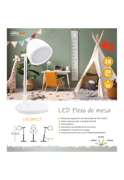 LED димираща настолна лампа 8W, 3000K/4000K/6500K, 220-240V AC