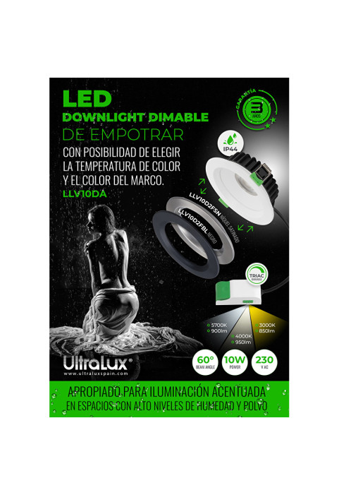 LED луна за вграждане, димираща, 10W, 3000K/4000K/5700K, 220-240V AC, IP44