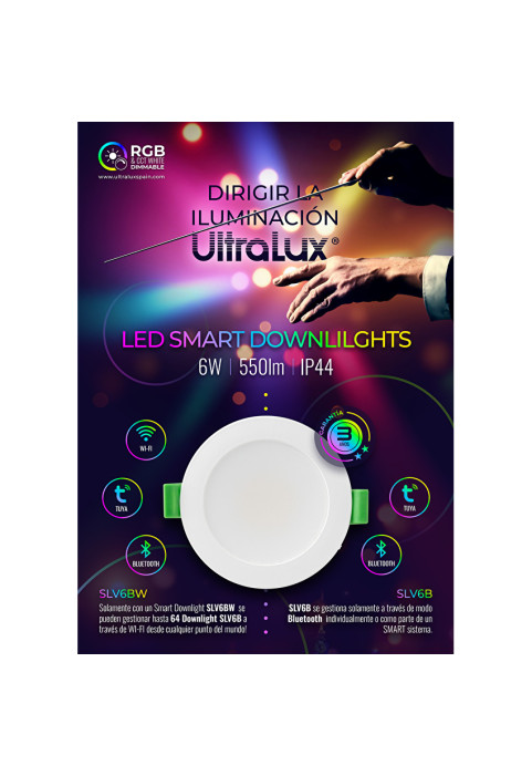 LED Smart димираща луна за вграждане, Bluetooth/Wi-Fi, 6W, 3000К-6500К/RGB, 220-240V AC, IP44