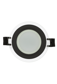 LED стъклен панел за вграждане, кръг, 6W, 4200K, 220-240V AC, IP44, черен ринг