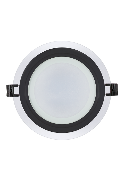 LED стъклен панел за вграждане, кръг, 12W, 4200K, 220-240V AC, IP44, черен ринг