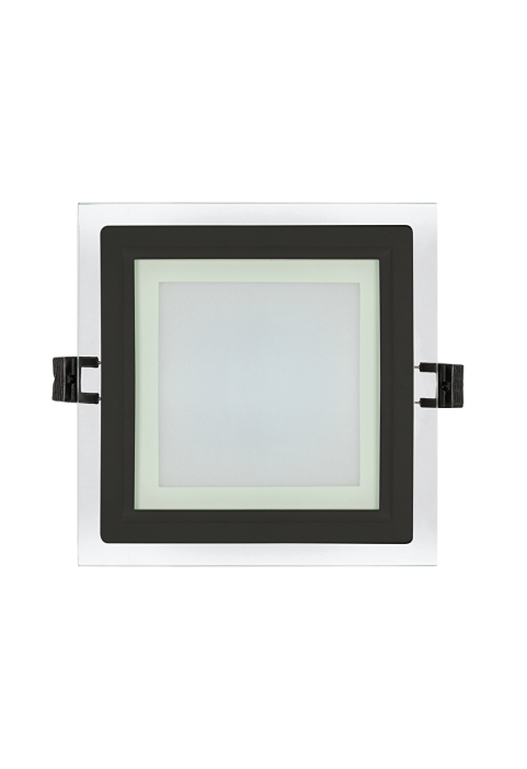 LED стъклен панел за вграждане, квадрат, 6W, 4200K, 220-240V AC, IP44, черен ринг