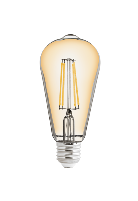 LED filament COB лампа крушка, димираща, 8W, E27, 2500K, 220-240V AC, амбър, ST64
