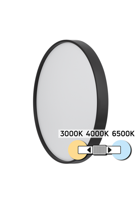 24W LED CCT плафониера, черна, 3000K/4000K/6500К, 220-240V AC, кръг, IP20