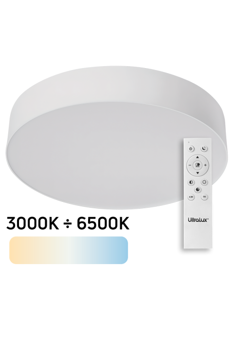  max. 72W LED димираща CCT плафониера с дистанционно управление, бяла, 3000K-6500К, 220-240V AC, кръг, IP20
