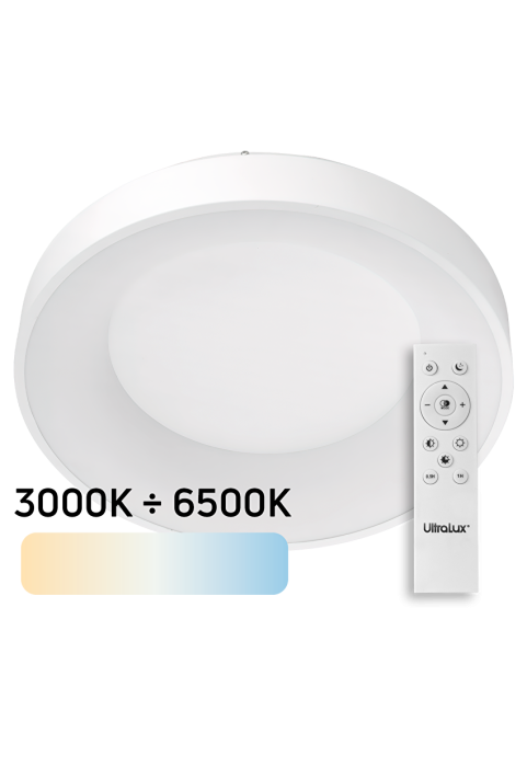 max. 72W LED димираща CCT плафониера с дистанционно управление, бяла, 3000K-6500К, 220-240V AC, кръг, IP20