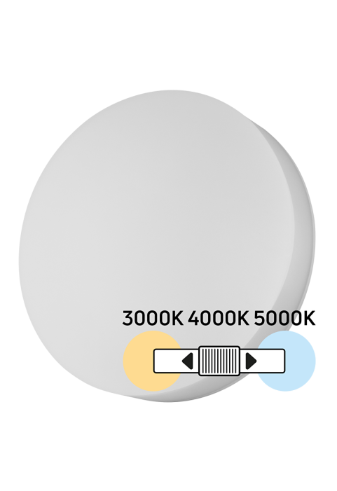 LED плафониера 18W/24W/30W, CCT 3000K/4000K/5000K, 220V-240V AC, IK08, бяла, кръг, IP54