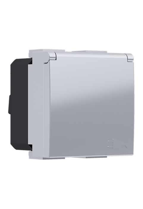 MODYS SCHUKO SOCKET WITH SHUTTERS & LID SILVER 2 M. 2P+E 16A 250VAC IP20