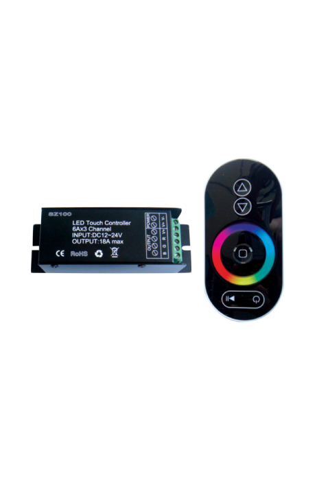МОЩНОСТ RGB LED КОНТРОЛЕР 18A 216W / 12V 432W / 24V RF TOUCH ДИСТАНЦИОННО