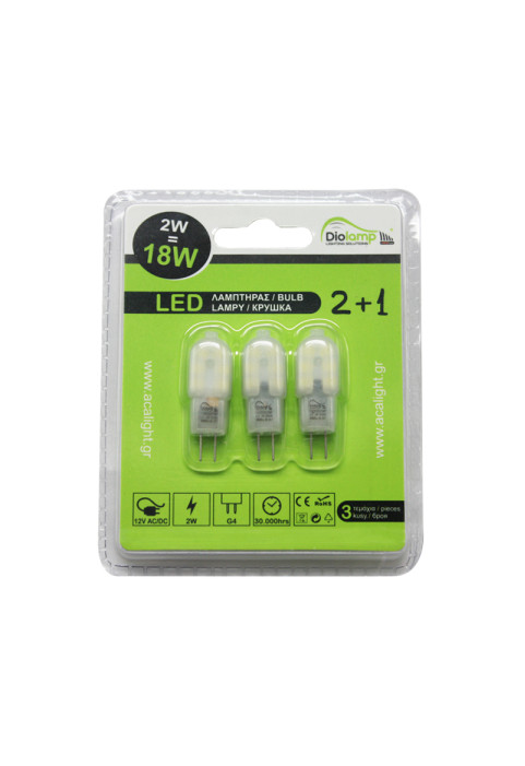 G4 ПЛАСТМАСОВ ЛЕД 2W 4.000K 12V AC/DC 160Lm 2835SMD Ra80 ТРОЕН ПАКЕТ