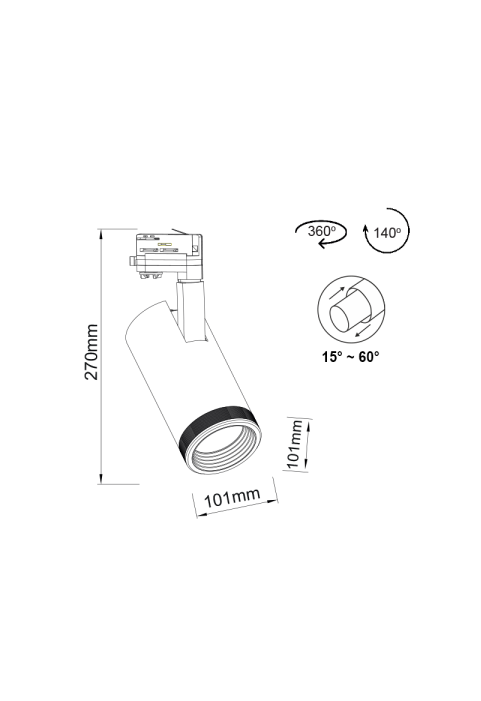 РЕЛСОВ ПРОЖЕКТОР ЛЕД 40W 4000K 4wires 15-60° 3100lm230VRa80
