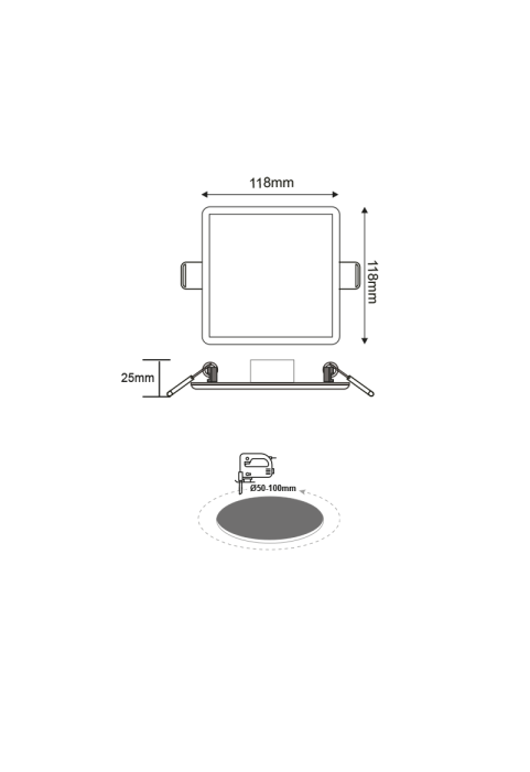  ЛЕД СЛИМ ПАНЕЛ  ЗА ВГРАЖДАНЕ 9W 6000K 720Lm 230V Φ50-100 120° Ra80