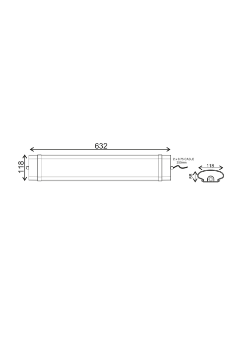 LED СВЕТЛИНА 60W 632mm 6000K 5490Lm IP66 230VAC PF>0.9 Ra80