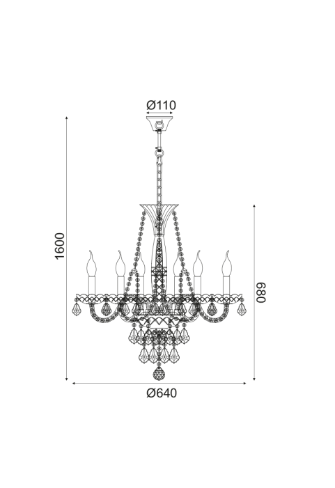 ПОЛИЛЕЙ ACA LIGHTING / 6X14 TRANSPARENT CRYSTAL+GOLDEN METAL Φ64XH160CM LILIUM