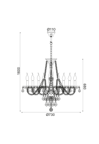 ПОЛИЛЕЙ 8ΧΕ14 ПРОЗРАЧЕН КРИСТАЛ+ЗЛАТНО МЕТАЛ Φ73ΧΗ160CM LILIUM