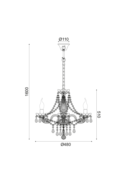 ПОЛИЛЕЙ 3ΧΕ14 ПРОЗРАЧЕН КРИСТАЛ+ЗЛАТНО МЕТАЛ Φ48ΧΗ160CM GLADIOLO