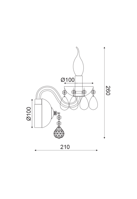 NETTO WALL MOUNTED LUMINAIR 1XE14 WHITE CRYSTAL + CHROME METAL 20X32CM TULIA