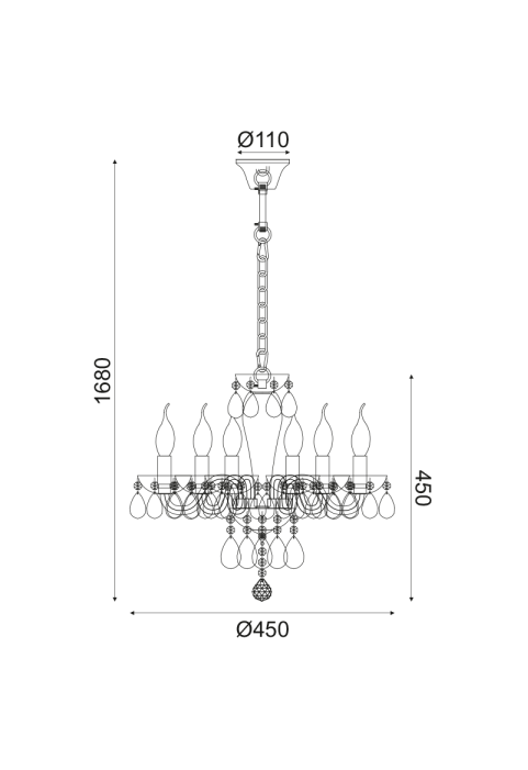 NETTO WALL MOUNTED LUMINAIR 6XE14 WHITE CRYSTAL + CHROME METAL Ö45×Ç168CM TULIA