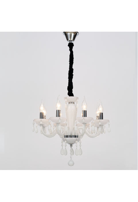 NETTO PENDANT LUMINAIR 8XE14 WHITE CRYSTAL + CHROME METAL Φ49×Η168CM TULIA